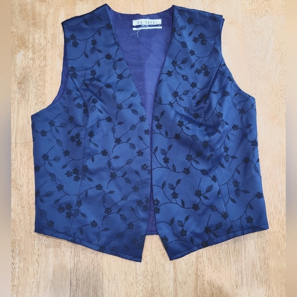 EUC VINTAG J.R. Nites navy blue floral open vest - Picture 1 of 10